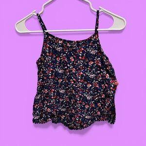 Cute floral confetti navy pom pom trim flowy tank top epic threads girls large